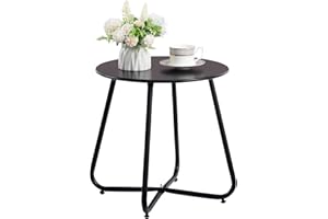 HollyHOME Round Metal Side Table, Rust-Resistant Patio Small Plant Stand, Outdoor 17.32'' Portable End Table for Balconies, Gardens, Living Rooms and Bedrooms, Black