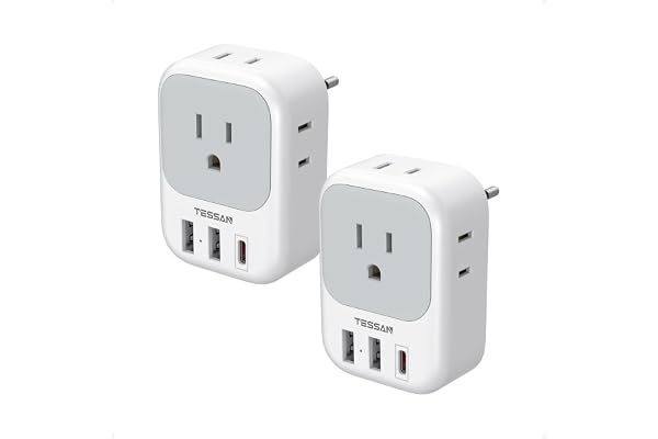 TESSAN 2 Pack European Travel Plug Adapter, Europe Power Converter 4 Outlets 3 USB(1 USB C PD 20W), Type C International Adap