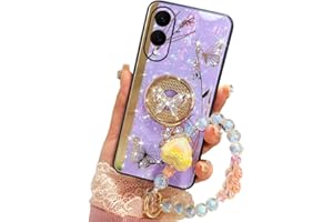 SOHAPEA for Samsung Galaxy S25 Edge Case with Kickstand,Galaxy S25 Edge Phone Case Girly Bling Diamond Butterfly Design,Luxury Sparkle Pearl Back Soft TPU Bumper with Bead Strap for Women Girls Purple