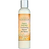 Glimmer Goddess Organic DHA-Free Natural Self Tanner, Gradual Development, Streak-Free, Sun-Kissed Glow, Sensitive Skin Friendly, Cruelty-Free, Non-Toxic, No Orange Tint - Unscented 8 oz.