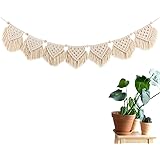 LSHCXMacrame Woven Wall Hanging Fringe Garland Banner - Boho Chic Bohemian Wall Decor - Apartment Dorm Living Room Bedroom Decorative Wall Art, 55" W x 6" H, 7pc Flags