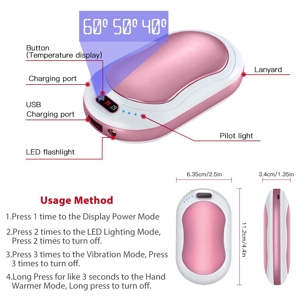 Maifeituo Rechargeable Hand Warmer, 10000mAh Electric Portable Pocket Hand Warmer & Power Bank