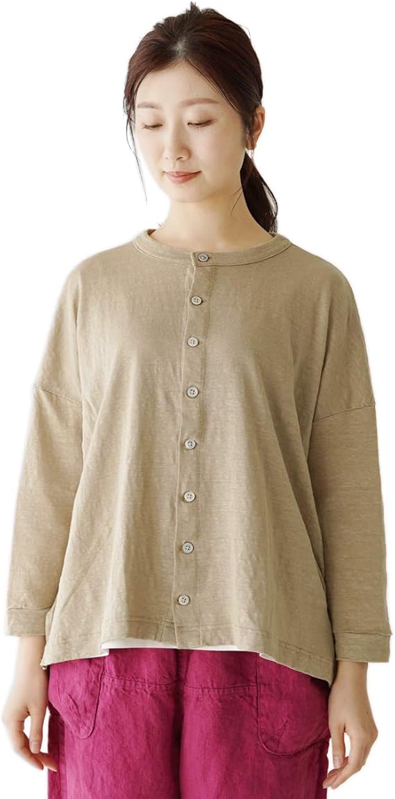 Amazon プリット Prit リネン天竺 7分袖 クルーネック カーディガン レディース 21春夏 P One Size ワンサイズ Beige Col 06 カーディガン ボレロ 通販