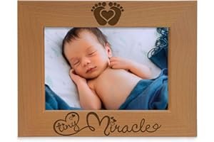 KATE POSH Tiny Miracle Engraved Natural Wood Picture Frame, New Baby Frame, Newborn Baby Gift, Gender Reveal Gift (5x7 Horizontal)