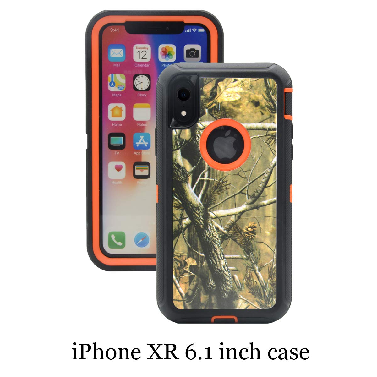 Compatible with iPhone XR 6.1 Inch Heavy Duty Shockproof Dirtproof Defender Case Cover(Orange Tree)