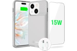 GIN FOXI 15W Fast Charging Battery Case for iPhone 15/15 Pro, Ultra-Slim Lightweight Powerful 7000mAh Charger Case Rechargeable Anti-Fall Premium TPU Anti-Slip Charging Case for iPhone 15&15 Pro Gray