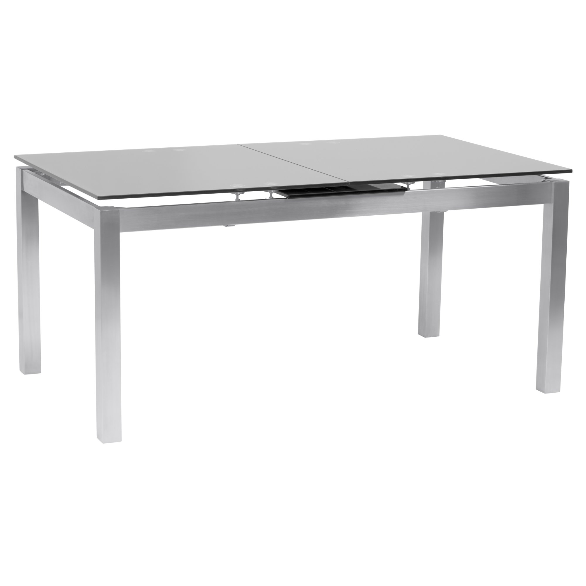 Armen Living Ivan Extendable Dining Table with Tempered Glass Top and Brushed Stainless Steel Finish