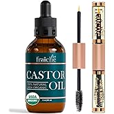 Live Fraiche Organic Castor Oil Lash Serum for Hair Growth, 100% Pure Eyebrow Eyelash Growth Serum, Cold Pressed Hexane Free (2oz Glass Bottle + FILLED Mascara Tube)