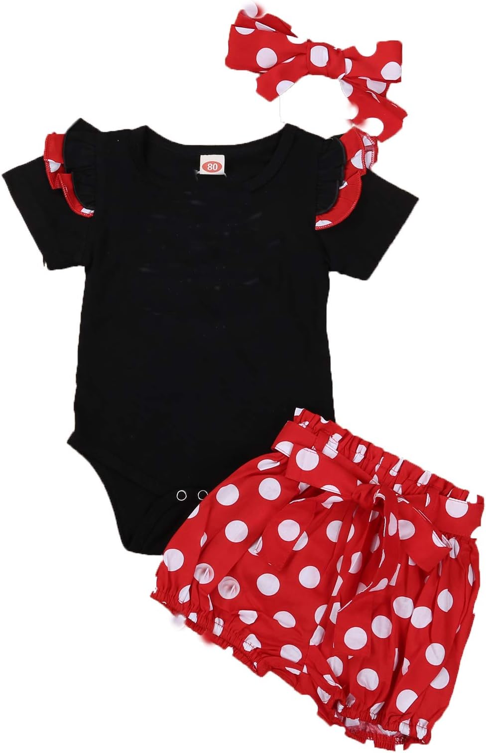 Newborn Baby Girls Disney Outfit Set Cute Short Sleeve Romper Top+Polka Dot Shorts+Headband 3pcs