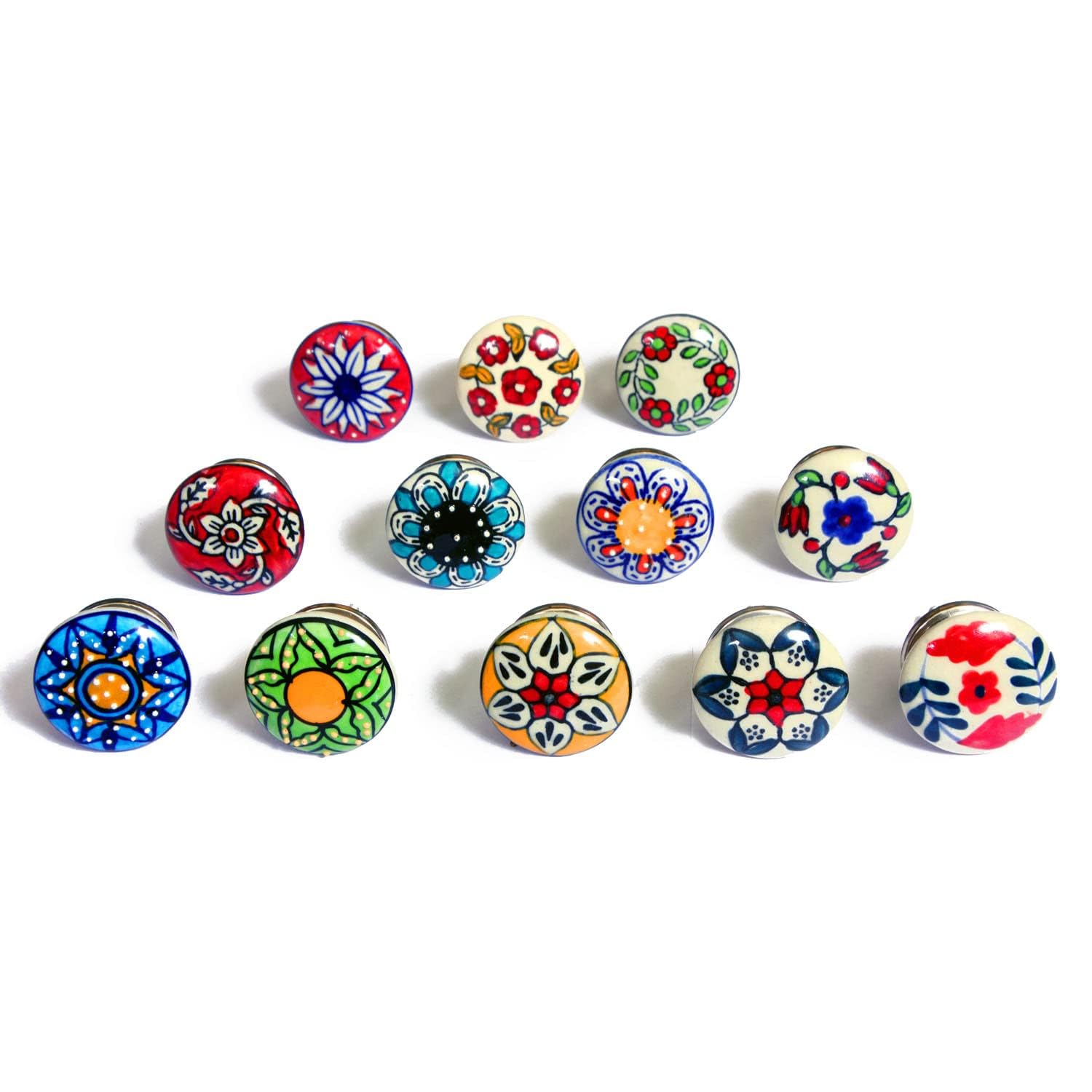 Nacnic Set of 12 Hand-Painted Ceramic knobs with Different Floral Designs. Handcrafted Handles for cabinets, Drawers, Dressers and Hangers. Classic knobs of 40mm Diameter.