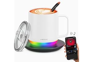 vsitoo S6PLUS Self Heating Coffee Mug, 3-Mode-RGB Temperature Control Smart Mug, APP & Manual Controlled Heated Mug, Heated Coffee Mug Warmer with 90 Min Battery Life, 12oz, White