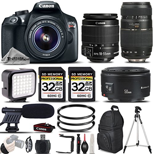 Canon EOS Rebel T6 Camera + Canon 18-55mm IS II Lens + Canon 50mm 1.8 II + Telephoto 70-300mm +LED Light + Mic + 64GB Storage Bundle - All Original Accessories Included - International Version Canon EOS Rebel T6 Camera + Canon 18-55mm IS II Lens + Canon 50mm 1.8 II + Telephoto 70-300mm +LED Light + Mic + 64GB Storage Bundle - All Original Accessories Included - International Ver   sion