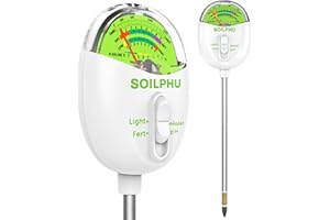 SOILPHU Soil pH Tester,4 in 1 Soil Moisture Meter,Soil Tester for Soil Moisture/PH Meter/Sunlight Intensity/Soil Fertility,Soil Test Kit for Garden,Lawns,Farm and Potted Plants, Flower In/Outdoor Use (White)