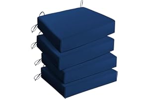 UNIKOME Outdoor Chair Cushions Pack of 4, Water Resistant Patio Cushions with Ties, High Density Sponge Filling Square Corner Seat Cushions for Outdoor Furniture, 18.5"x16"x3", Navy Blue
