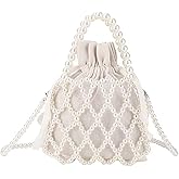 SHESRA Luxury Pearl Bag Chain Bag Purse Bags, Artificial Pearl Clutch Crossbody Handmade Bags Evening Bags for Party Wedding Bridal Party Travel Prom 59