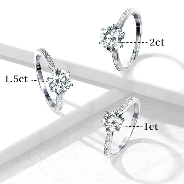 SAMIOVJ MOISSANITE ENGAGEMENT RINGS FOR WOMEN, 1CT 1.5CT 2CT D COLOR ROUND DIAMOND SOLITAIRE ENGAGEMENT RING, WHITE GOLD PLATED STERLING SILVER WEDDING PROMISE RINGS
