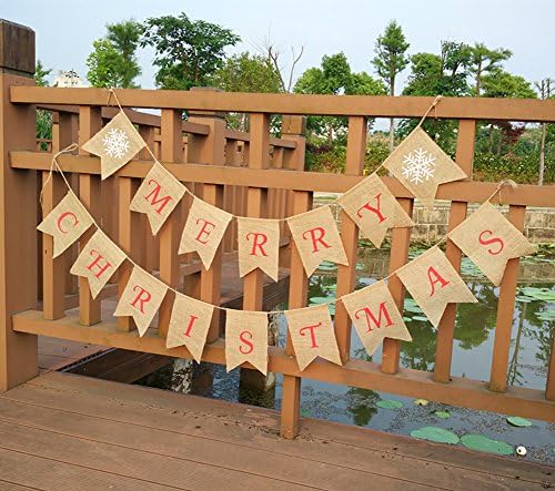 Tititina Merry Christmas Jute Burlap Banners Flags for Christmas Party Decoration, family gathering(2Pcs)