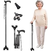 Adjustable Walking Cane for Men &amp; Women, Premium Carbon Fiber Black Cane,Folding Walking Cane,Ultralight 0.55 Lb,Supports 300 Lbs,Walking Stick for Seniors