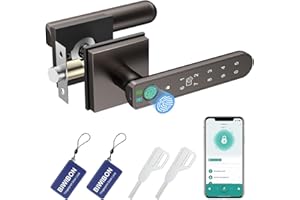 BIWIBON Fingerprint Door Lock, 5 in 1 Finger Print Door Knob with Smart APP/Fingerprint/IC Cards/Password/Backup Keys, Smart Door Knob with Keypad for Bedroom, Office, Apartment, Starry Grey