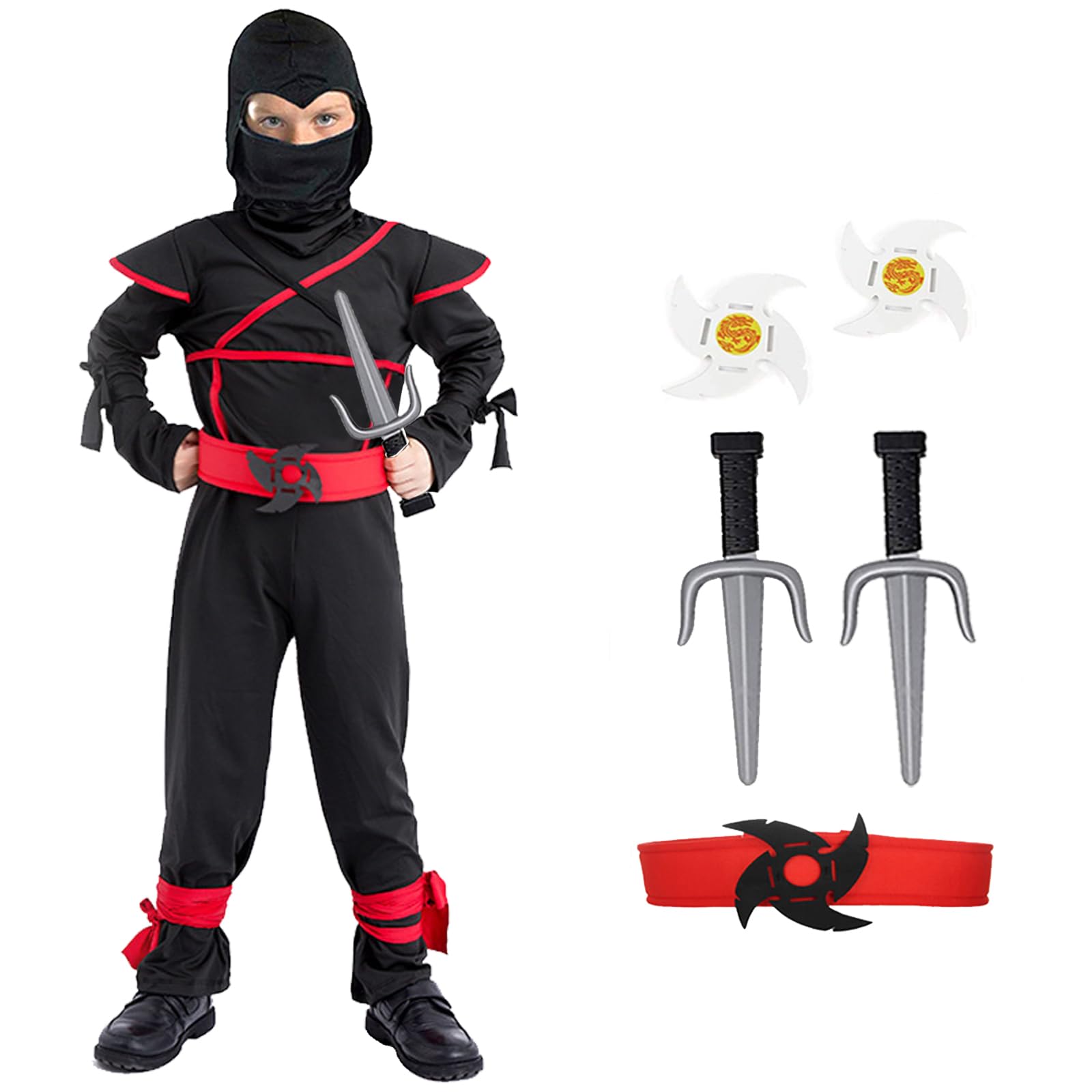 SATKULL Kids Ninja Costumes Boys Halloween Ninja Costume Deluxe Ninjas Suit Foam Accessories Toys for Halloween Party(Kids-M-6/7T) — image 1