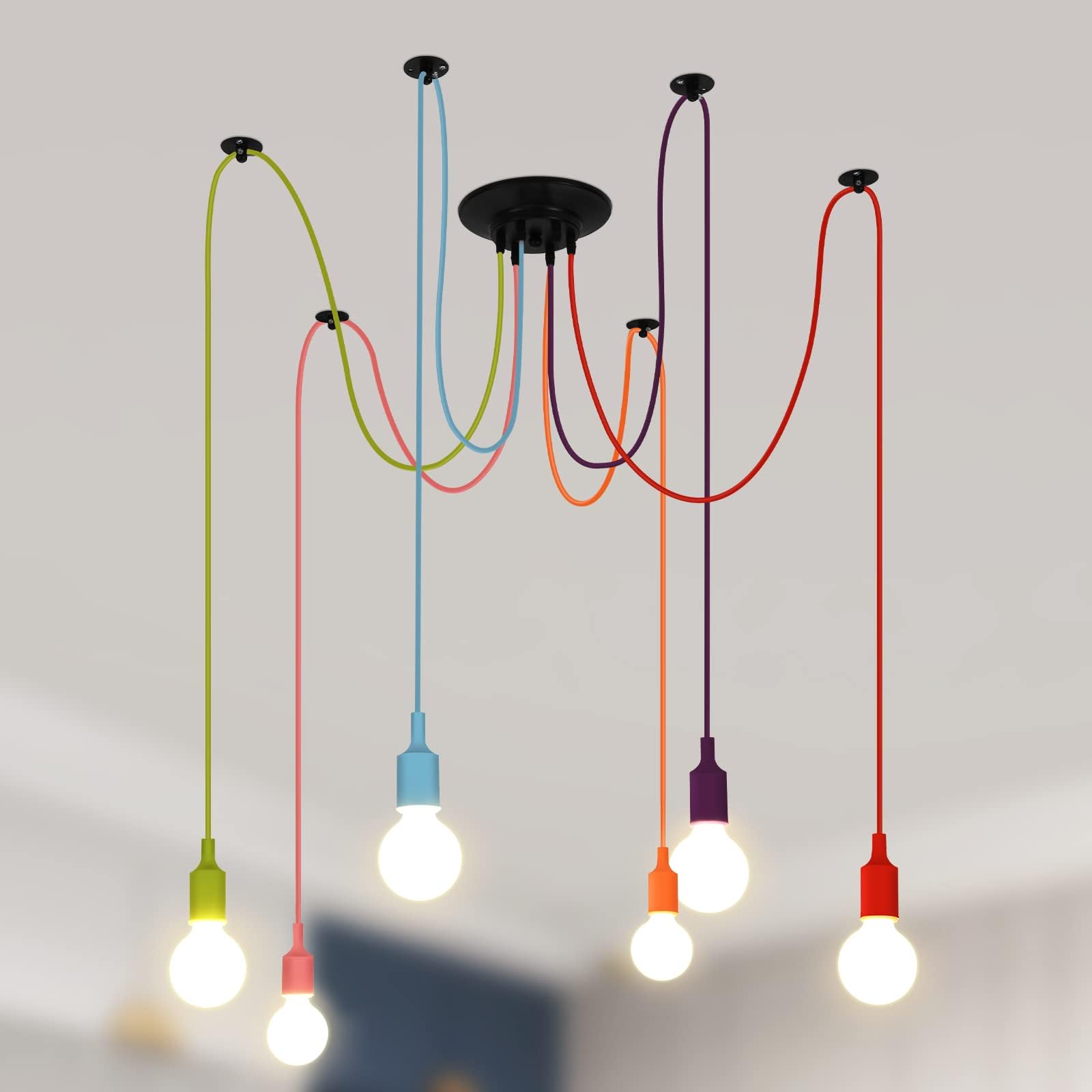 Lightess Industrial Pendant Light, Adjustable Chromatic Spider Lamp, DIY Chandelier, Hanging Ceiling Light, Vintage Pendant Lamp for Kitchen, Dining Room, Hotel (6 Heads)