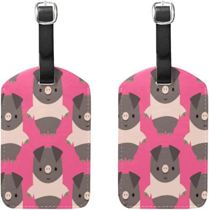 Leather Luggage Tags, Cute Saddleback Pigs by Cheerful Madness Bag Tags for Travel Bag Suitcase