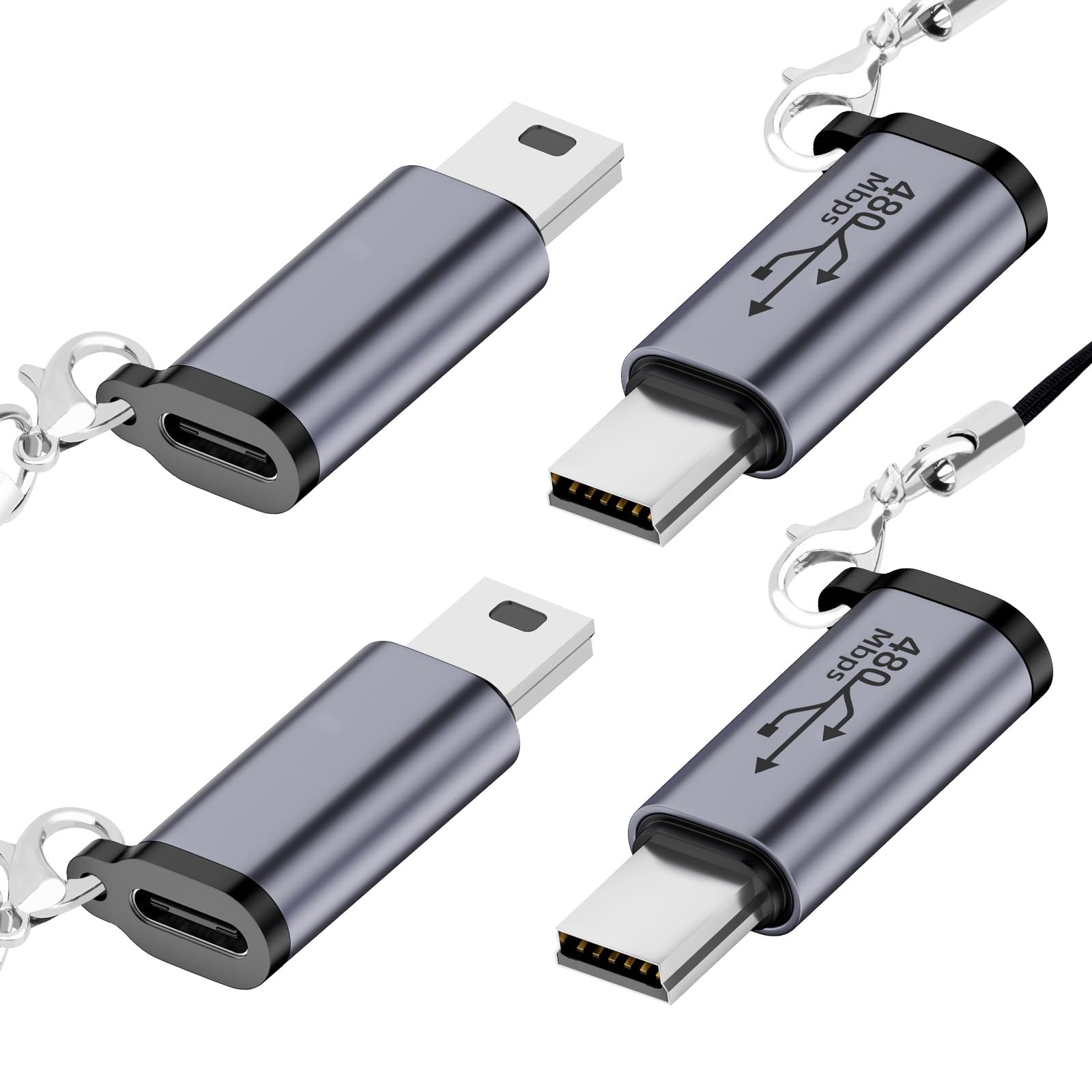 Seminer USB C to Mini USB Adapter (4 Pack), Type C Female to Mini USB Male Convert Connector, USB Mini to USB C Adapter Compatible with Digital Cameras, Computer, GPS