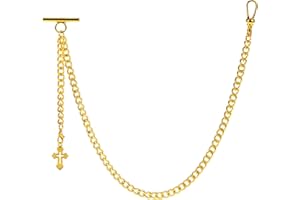 ZTA Albert Chain Pocket Watch Chain Fob Chain for Men Cross Pendant Design Medal Fob with T Bar Swivel Clasp