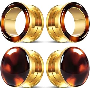 Earblity 2 Pairs Amber-colored Stainless Steel Ear Gauges Plugs