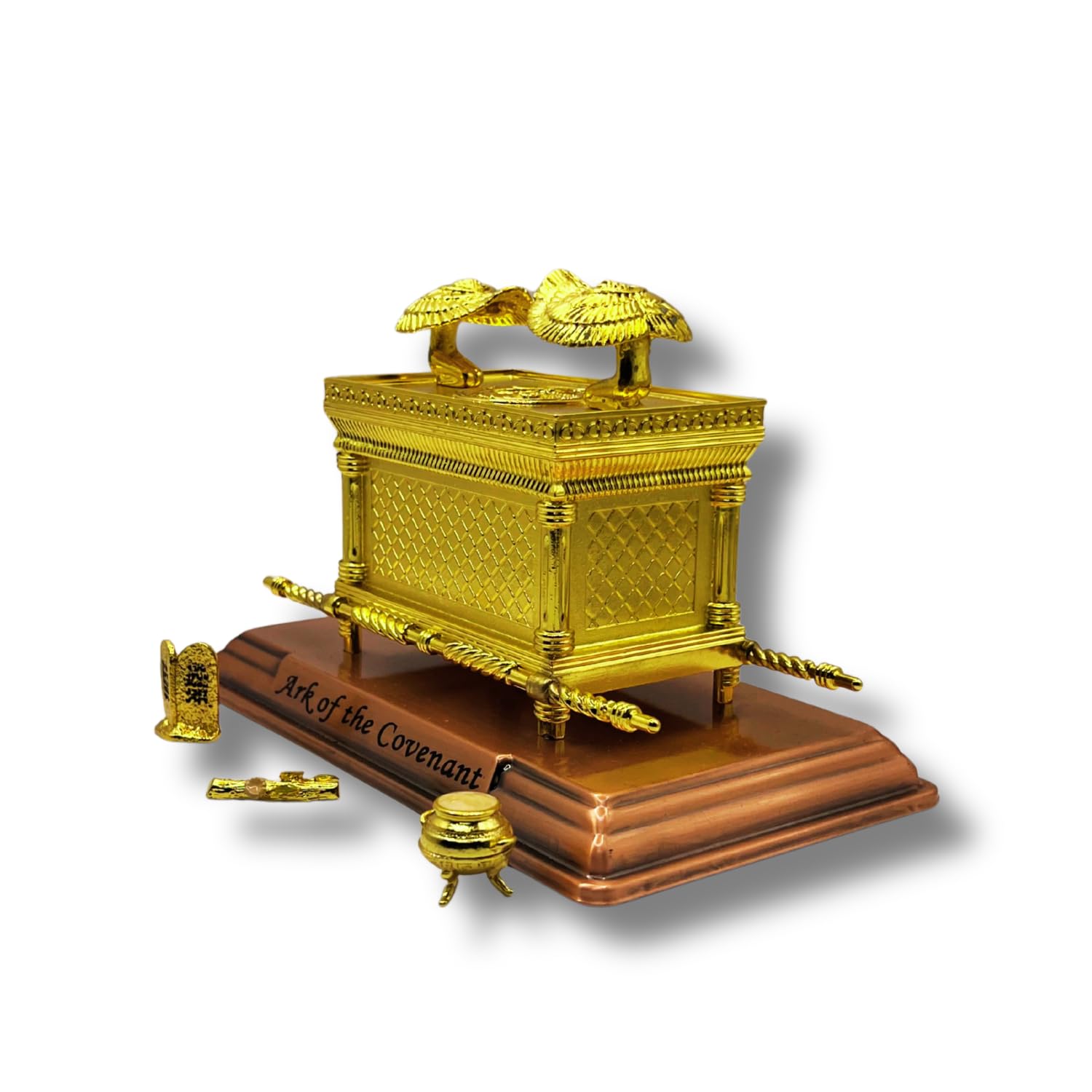 Photo 1 of 3 ARCHES USA Gold Plated The Ark of The Covenant Figurine Model (7” x 4” x 5”) with Contents - Aaron's Rod, Manna, Ten Commandments - Detailed Replica Tabletop Decor