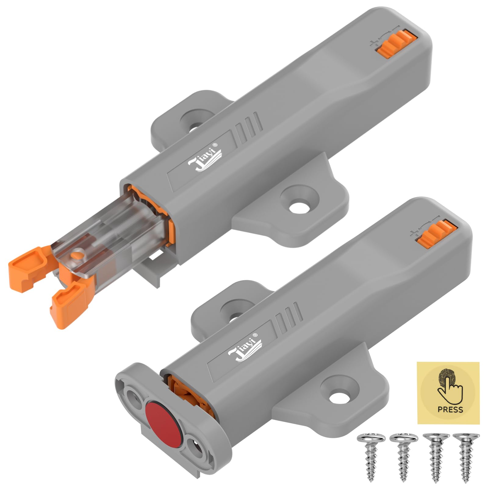 Jiayi Push to Open Heavy Duty, 2 Pack Push Opener Door Catch for Cupboard Grey Spring Release Touch Latch RV Drawer Push Door Catch for Closet Closing Closure Spring Push Latch Roller Door Catch