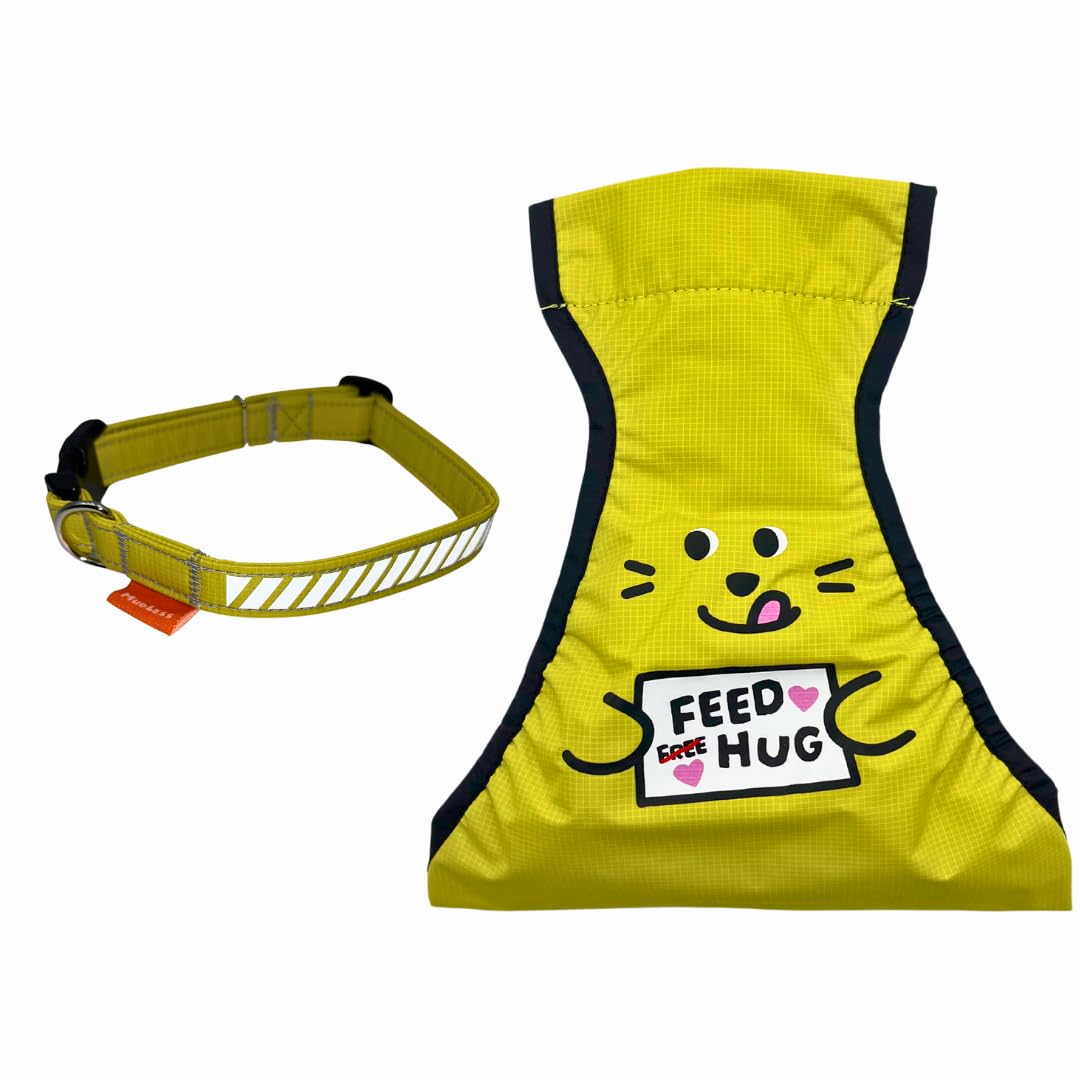 MUDLESS Waterproof Pet Dog Collar-on Belly Vest Jacket Cover, Lightweight Breathable Outdoor Indoor - Clean & Dry in Rain Snow Mud (Yellow, Feed Hug, S)