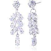 Cubic Zirconia Bridal Earrings - Sterling Silver Marquise Crystal Zircon Rhinestone CZ Cluster Floral Leaf Dangle Drop Earrings for Women Girls Wedding Party Prom Bride Bridesmaids Jewelry