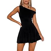 ForeFair Women's Sexy Off Shoulder Bodycon Mini Dresses Sleeveless Ruffle Hem Party Club Short Dress