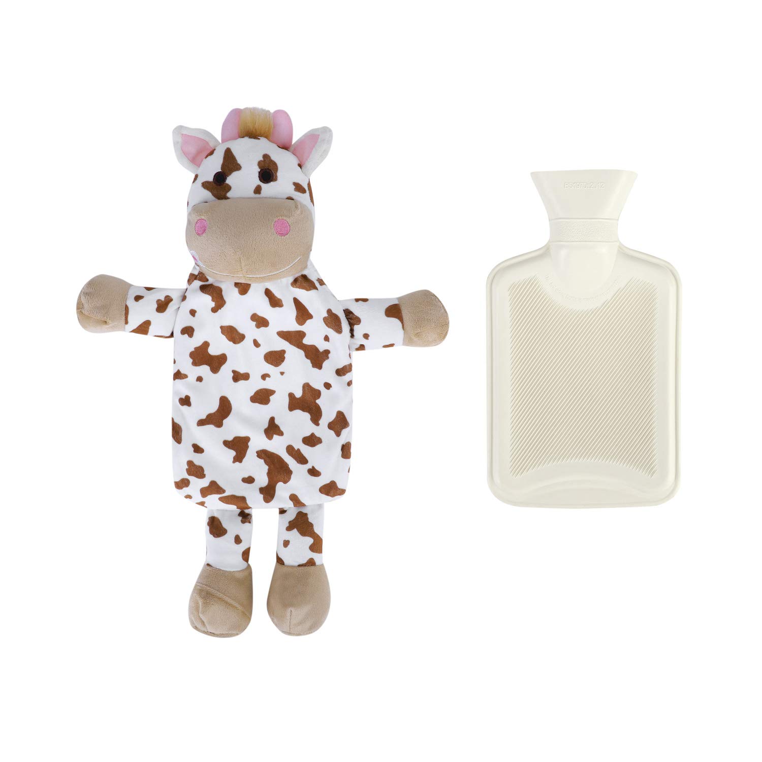 Rubber Hot Water Bottle with Cute Stuffed Zebra, Cow, Pig Cover 1 Liters