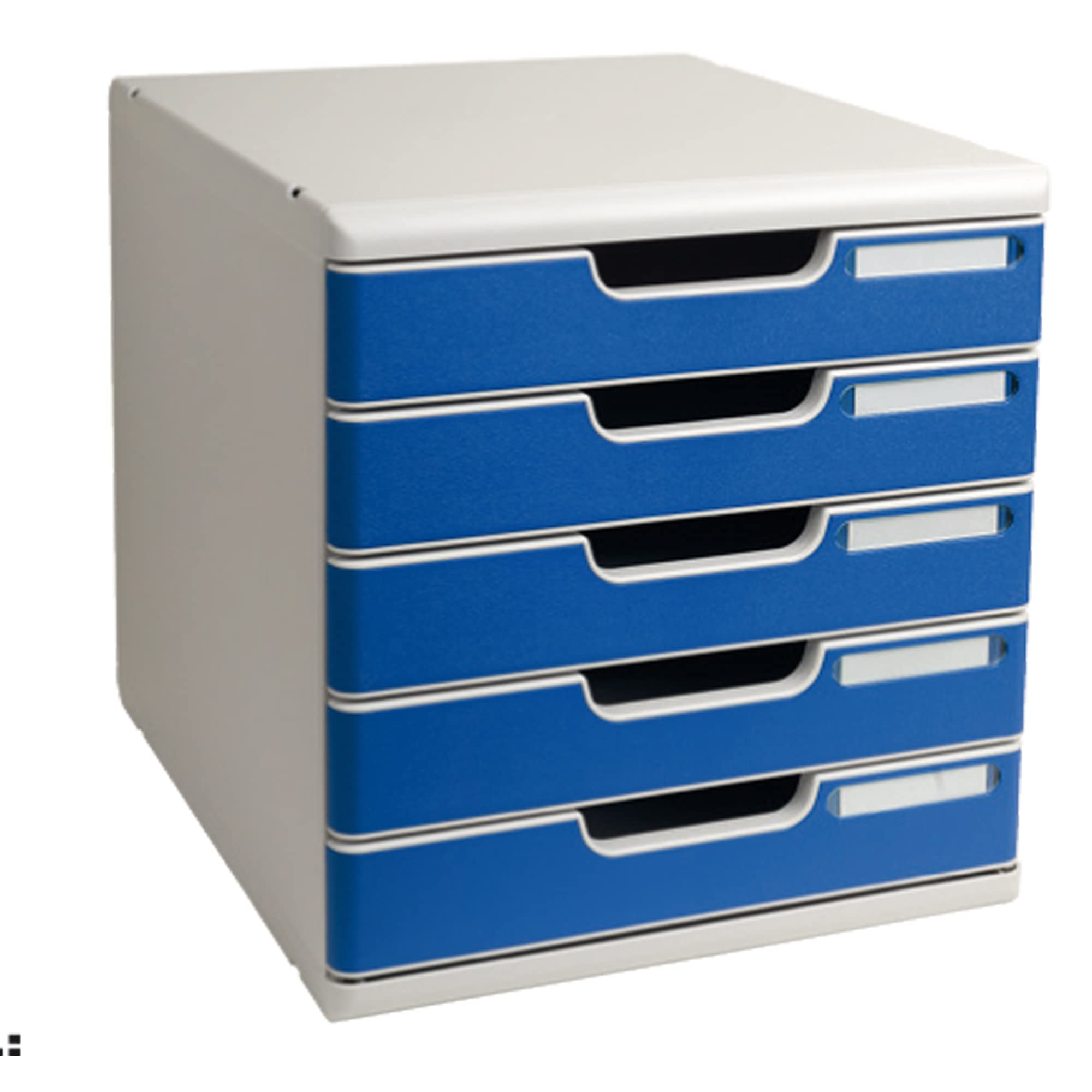 Exacompta - Ref 301003D - Modulo A4 Office - 350 x 288 x 320mm in Size, 5 Closed Drawers (54mm Height), Smooth Opening with Stop, Label Holders - Light Grey/Blue