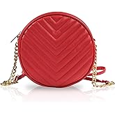 RCFJ b y K L A N D Round Crossbody Bag for Women,PU Leather Shoulder Bag with Metal Chain Strap, Cellphone Purses with Zipper
