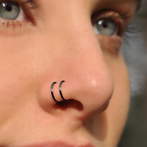 Black Nose Nose Ring Spiral Trinckle Pairs Black Hoop Earrings,Double Black  Cartilage