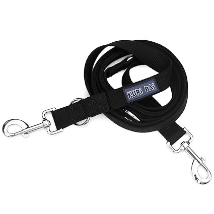 KURI PAI © Hundeleine Für Große Kräftige Hunde, Schwarz, Mehrfach Verstellbar, 3m Leine (1,5m - 2,8m) Doppelleine (2.5cm brei