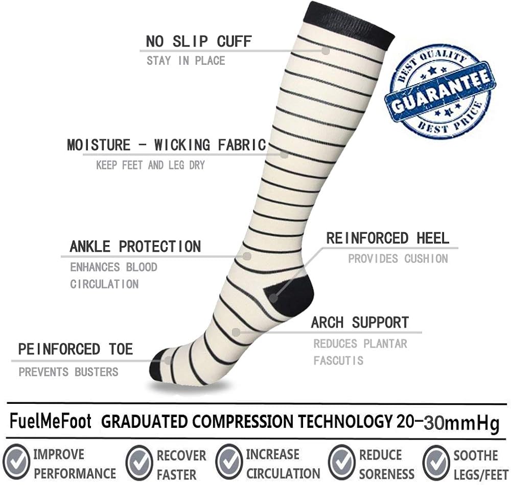 Compression Socks for Women & Men 20-30mmHg- Best for Running,Travel,Cycling,Medical,Nurse,Circulation: Clothing