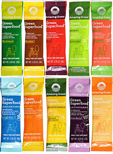 Amazing Grass Green Superfood Packets 10 Flavor Variety (Pack of 10)