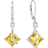 Inpasne Square Princess Cut Drop Dangle Earrings 925 Sterling Silver Solitaire Leverback Earrings Birthstone Jewelry Gifts for Women