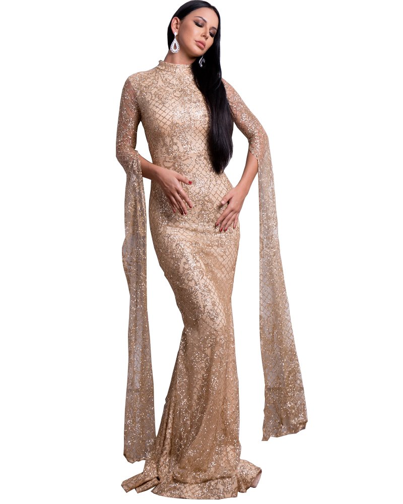 Lin Lin Q High Neck Long Sleeve Glitter Bodycon Female | Desertcart Fiji