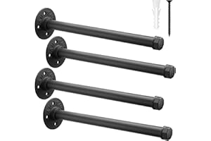 Boshangjia Industrial Pipe Clothing Rack 12 Inch 4 Pack, Closet Rod for Hanging Clothes, Wall Mounted Clothes Rack Heavy Duty Metal Shelving Brackets Vintage Rustic Garment Hanger