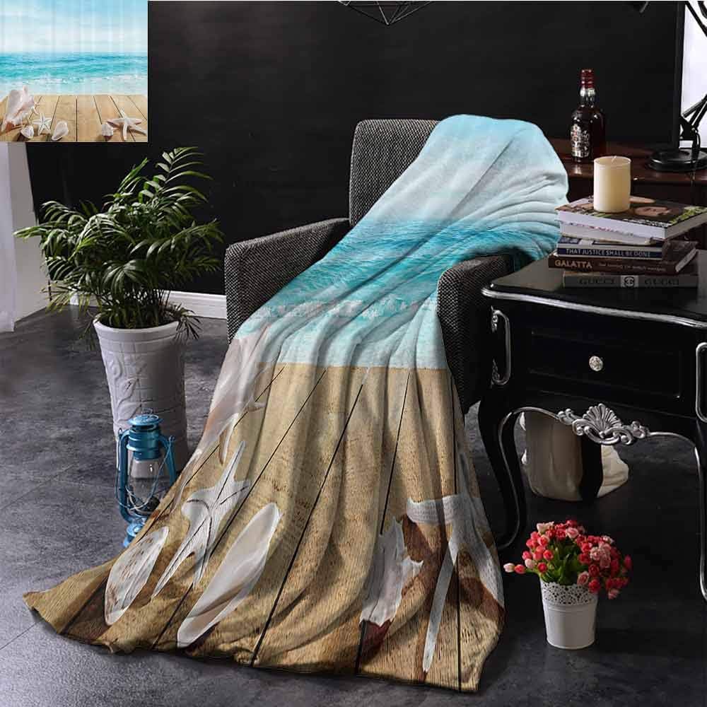 fenlin Beach House Luxury Special Grade Blanket Wooden Pier with Seashells Resort Sunshine Vacations Maldives Deck Waves Beach Theme Multi-Purpose use for Sofas etc. W91 x L60 Inch