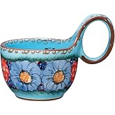 silesia 16 OZ Polish Style Hand Painted Ceramic Soup Mug Bowl, Glazed Blue | Loop Handle, Microwave &amp; Dishwasher Safe,Cereal Cup for Milk, Oatmeal, Cocoa, Ice cream,Fruits ,Snack, Stew and Salsa
