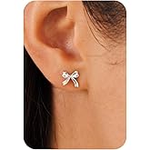 Plenky Gold Earrings-14K Gold/Silver/Rose Gold Plated Bow Earrings Trendy Dainty Cute Ribbon Minimalist Bow Stud Earrings for Women Gifts