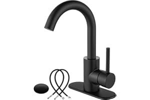 Midanya Single Handle Bathroom Sink Faucet, Wet Bar Pre-Kitchen Farmhouse RV Small Vanity Faucet with 360°Rotation Spout with Deck Plate, Supply Hoses and Drain Stopper,Matte Black