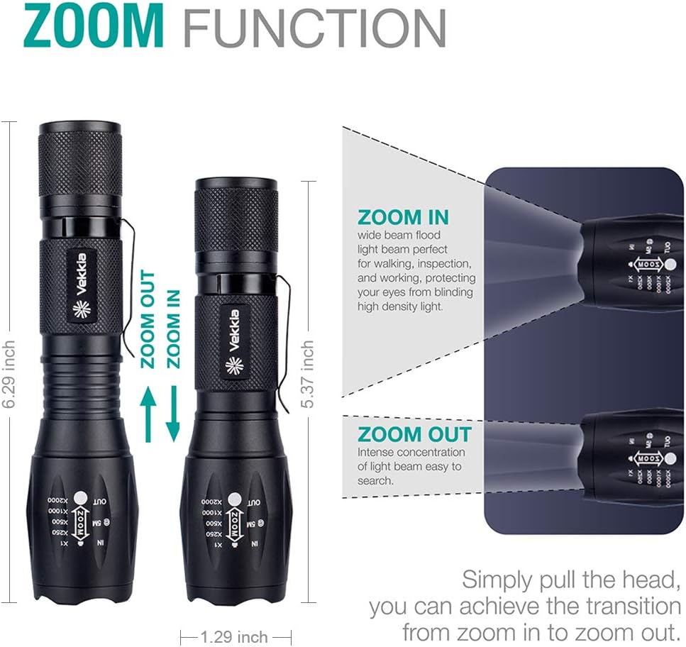 2 Pack Super Bright Led Flashlights with Belt Clip, High Lumens Flashlight with Zoomable Focus, 3 Modes, IPX6 Waterproof. Flash Light Built to Last. Great Gift for Camping, Hiking & Home USE - - 