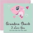 Mothers Day Cards for Grandma - Grandma Shark - Birthday Card from Granddaughter Grandson Toddler Baby, 5.7 x 5.7 Inch Seasonal Gran Funny Greeting Cards